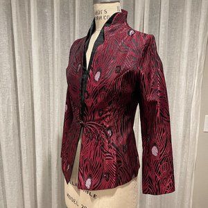 Red and Black Chinese Silk Brocade Jacket Size M